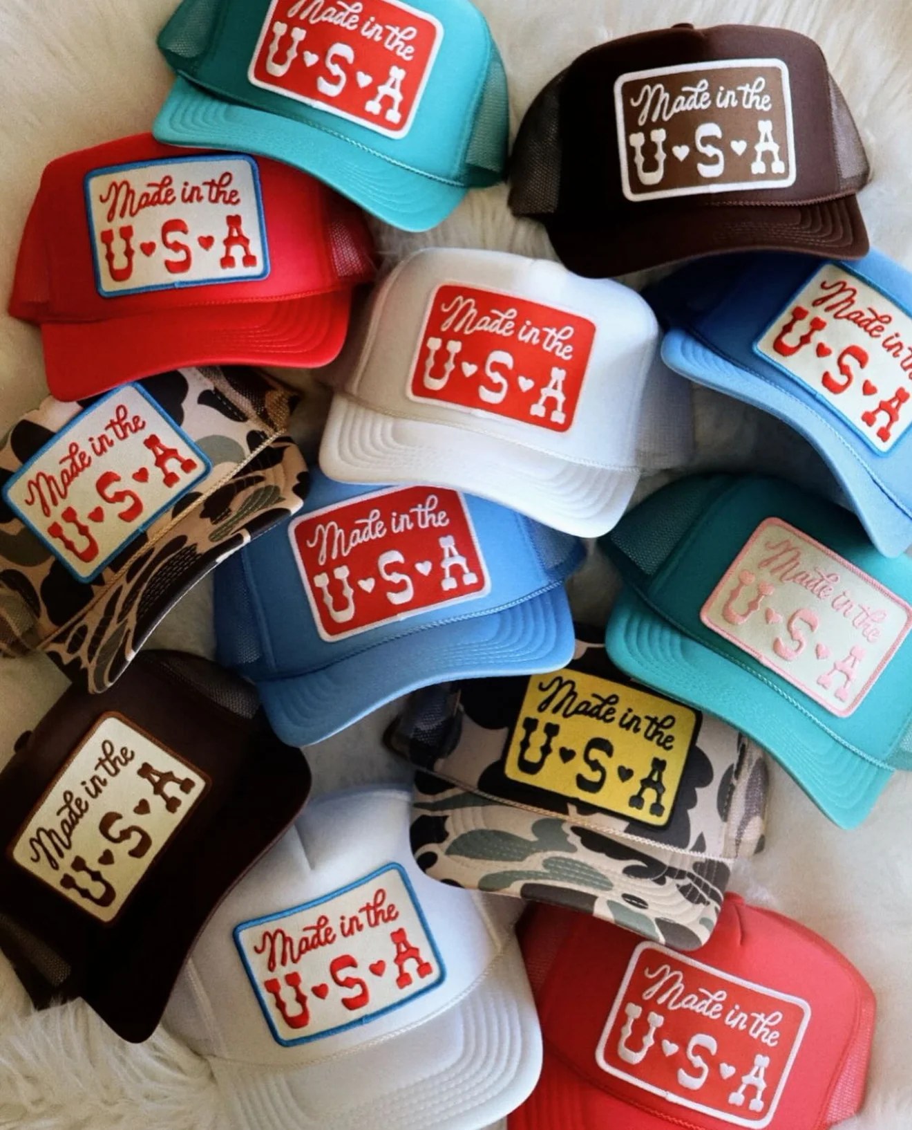 Trucker hats with Made in the USA patches
